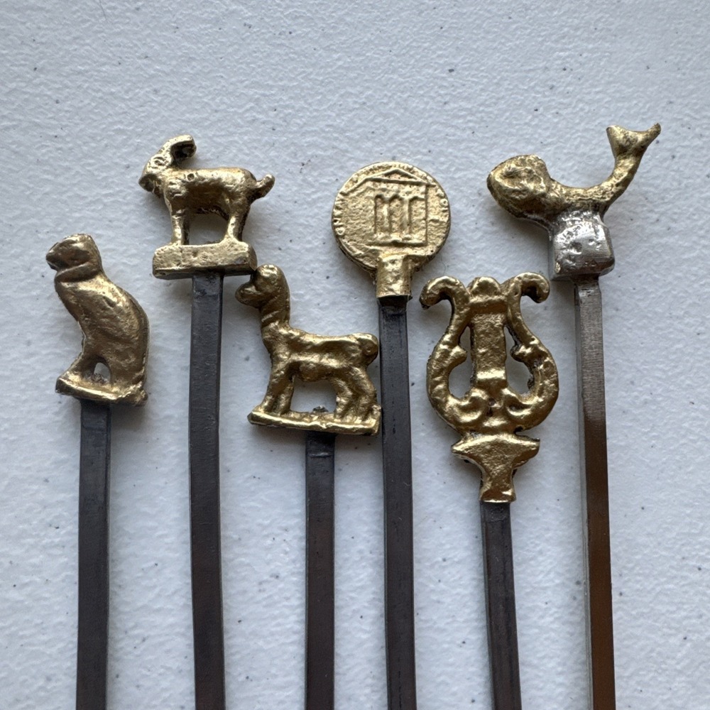 Vintage Turkish Brass Stainless Kebab Animal Harp Coin Skewers Set Of 6 - Picture 2 of 4
